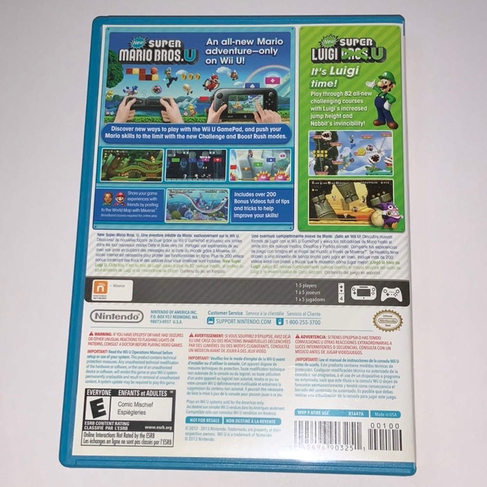 Nintendo Wii New Super Mario Bros. U + Super Luigi U Blue Case Complete - Picture 2 of 7